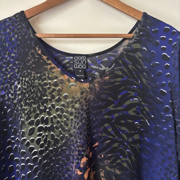 Clara Sunwoo Animal Print Tunic Top Medium Asymmetrical Hem - Picture 2 of 8
